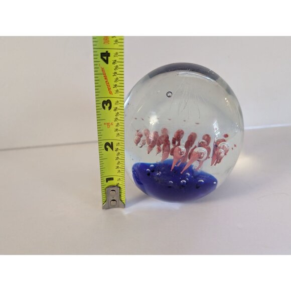 Handmade Glass Paperweight With Abstract Pink & Blue Jellyfish Design - Picture 5 of 5